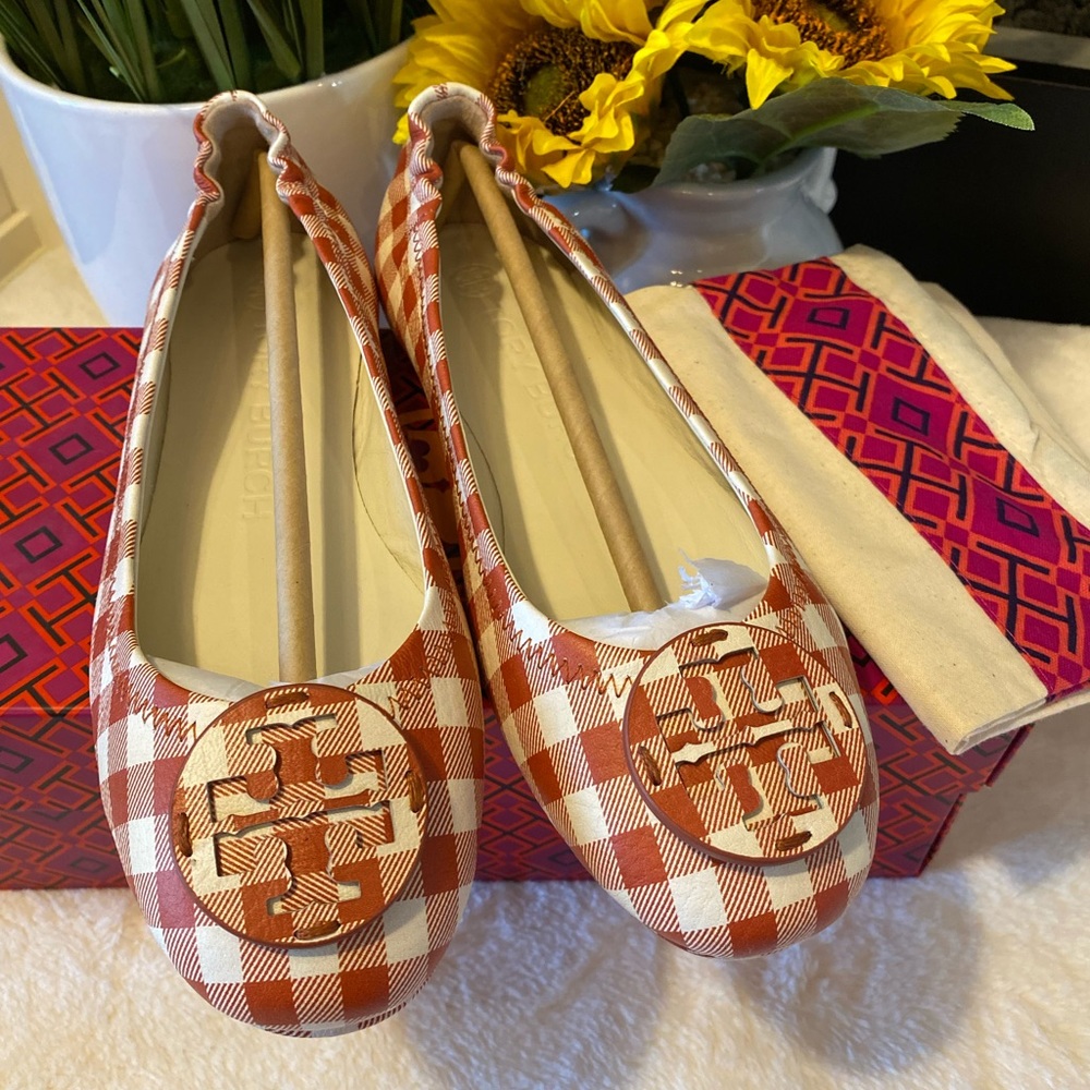 ✨NEW✨Tory Burch Minnie Gingham Leather Ballet Flats